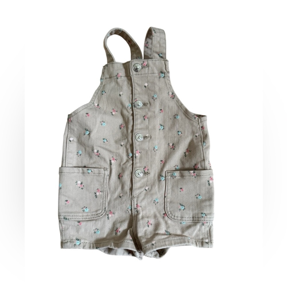 H&M Denim Beige Floral Denim Jean Shortall Shorty Baby Girl 6M